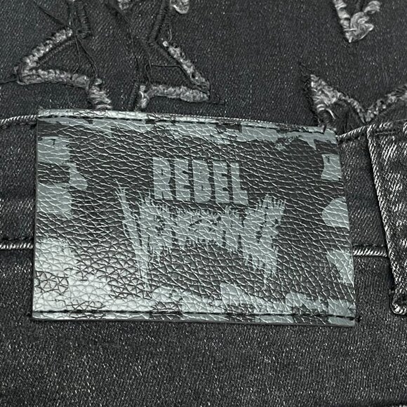 Rebel Vengeance Men 36 Straight Black Star Embroidered Jeans Punk Street Skate - Picture 10 of 10